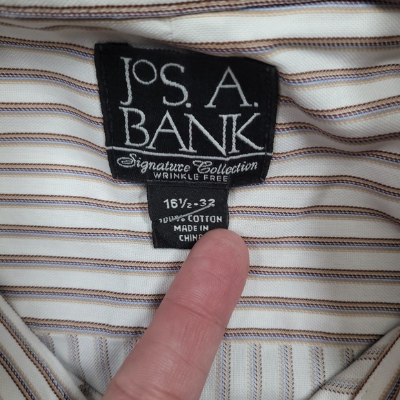 JOS A Bank Signature Collection Mens 16.5 32 Striped Wrinkle Free Dress Shirt - Picture 4 of 6